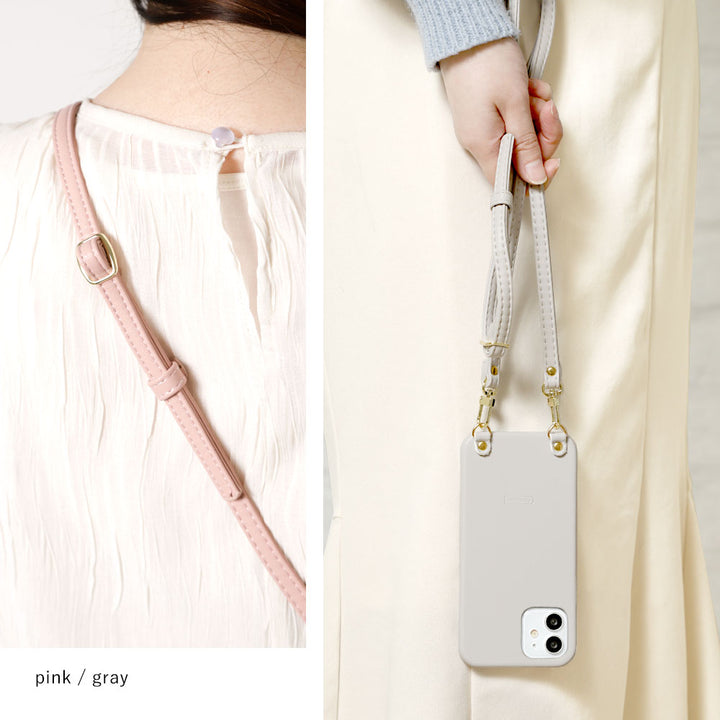 ヴィーガンレザー マットスムース ショルダーストラップ付き 背面ケース iPhoneシリーズ