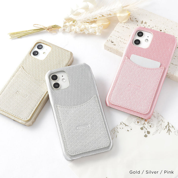 Vegan Leather Pastel Pearl Color Smiley Pocket Back Case for iPhone Series