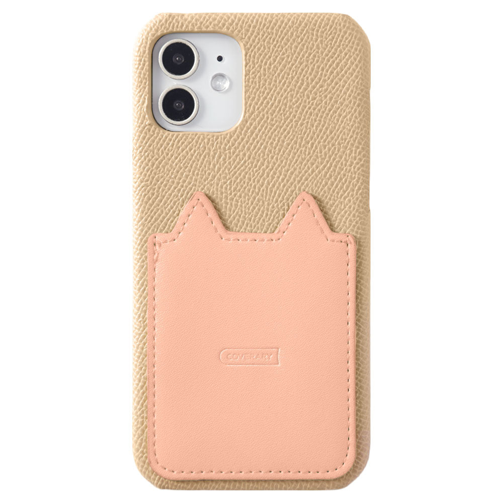 Vegan leather, two-tone with different materials, cat-shaped pocket, back case for iPhone series