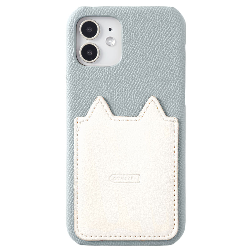 Vegan leather, two-tone with different materials, cat-shaped pocket, back case for iPhone series