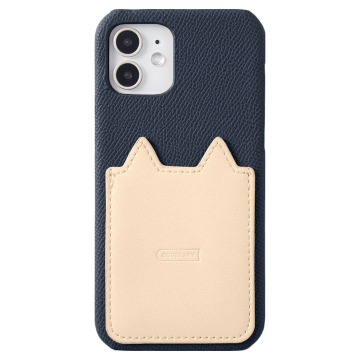 Vegan leather, two-tone with different materials, cat-shaped pocket, back case for iPhone series