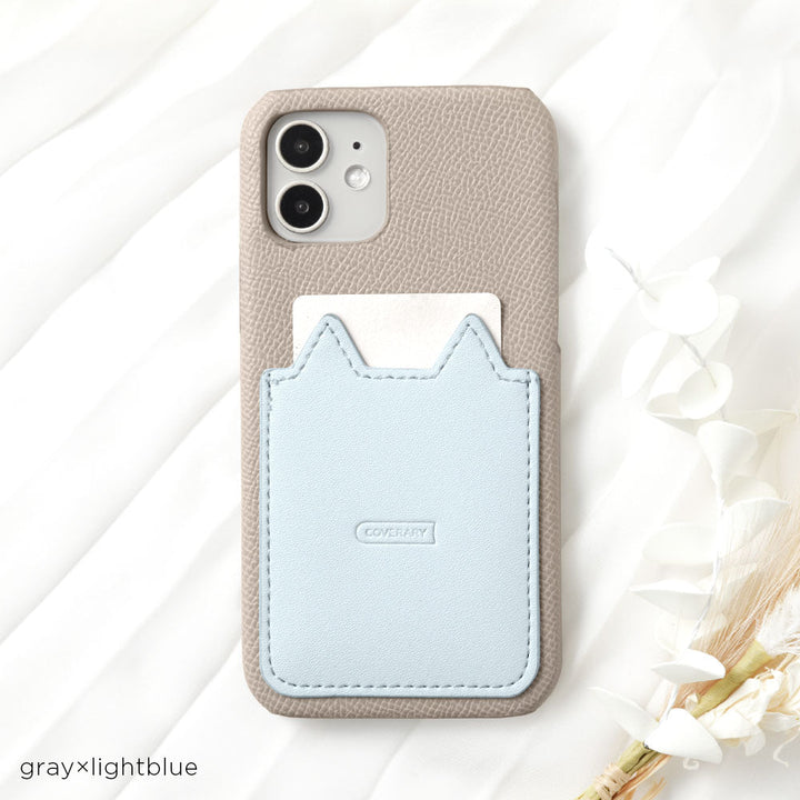 Vegan leather, two-tone with different materials, cat-shaped pocket, back case for iPhone series