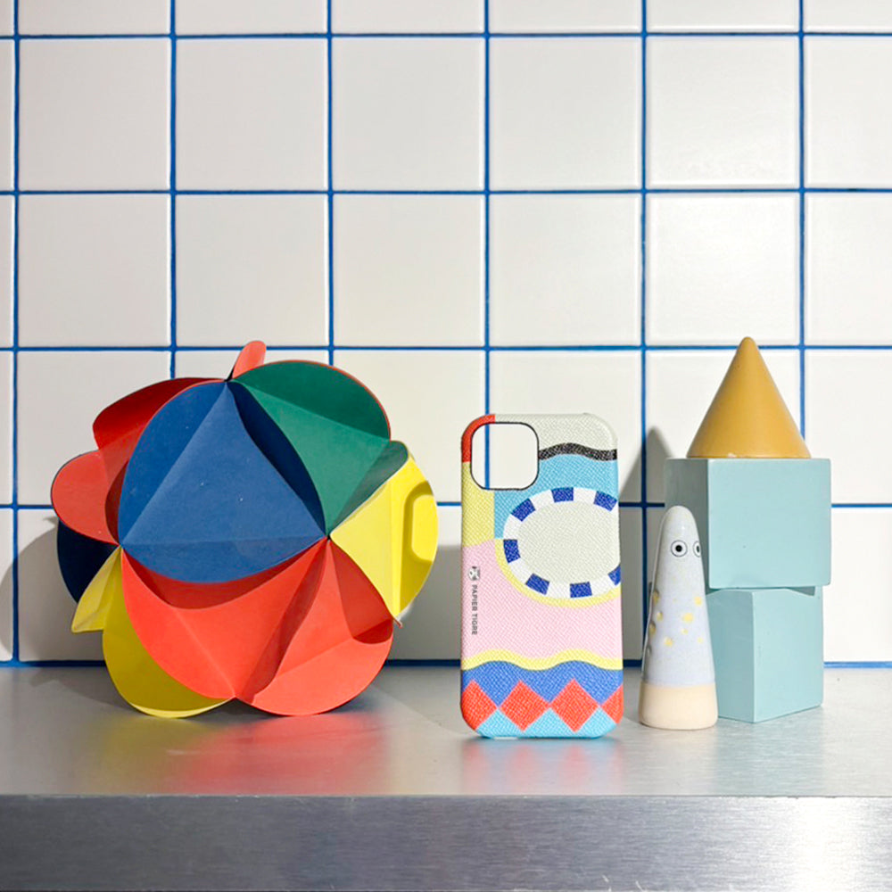 PAPIER TIGRE BLEU GLACÉ Étui arrière en cuir véritable