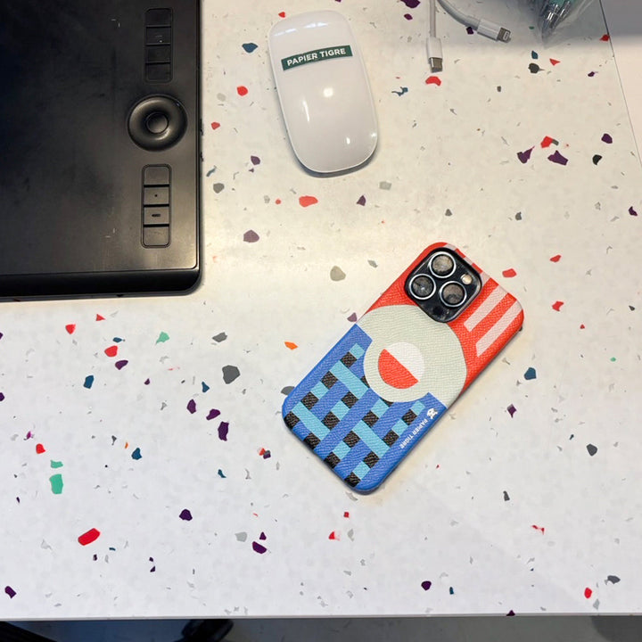 PAPIER TIGRE BLEU GLACÉ Étui arrière en cuir véritable