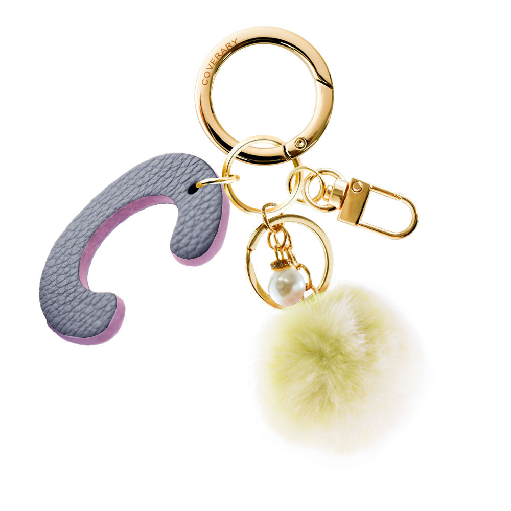 Accessories Genuine Leather Italian Shrink Leather BIG Initial & Fur Bag Charm