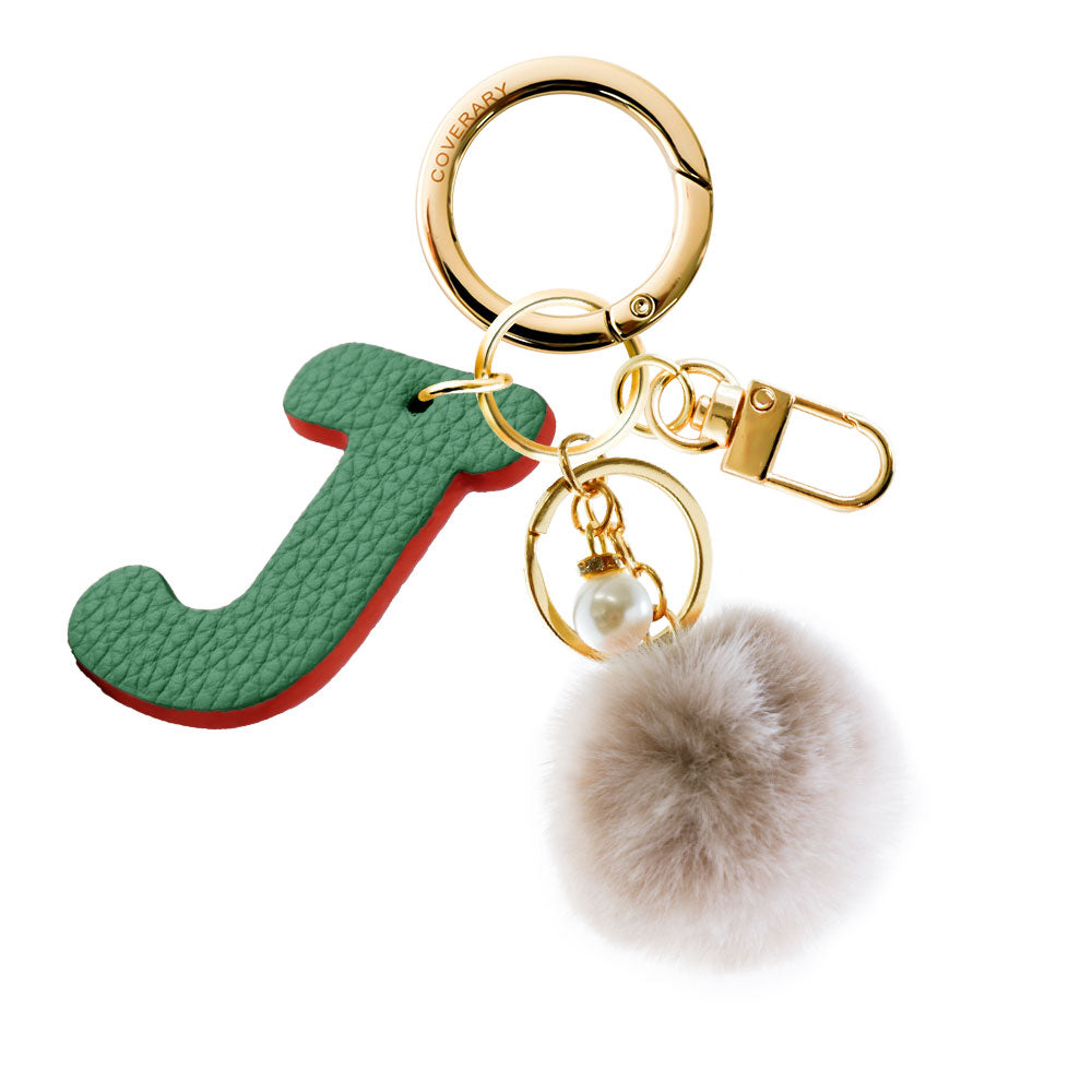 Accessories Genuine Leather Italian Shrink Leather BIG Initial & Fur Bag Charm