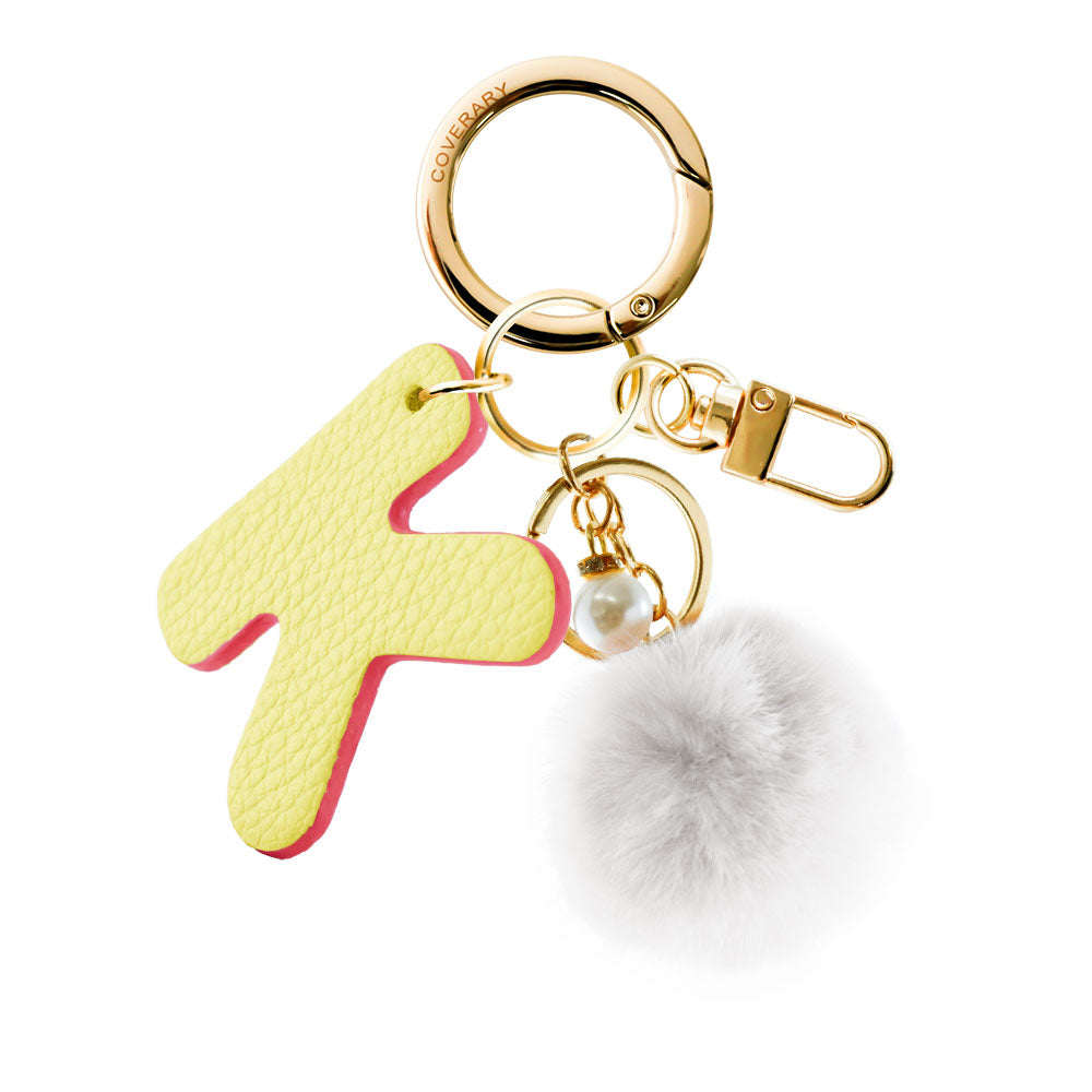 Accessories Genuine Leather Italian Shrink Leather BIG Initial & Fur Bag Charm