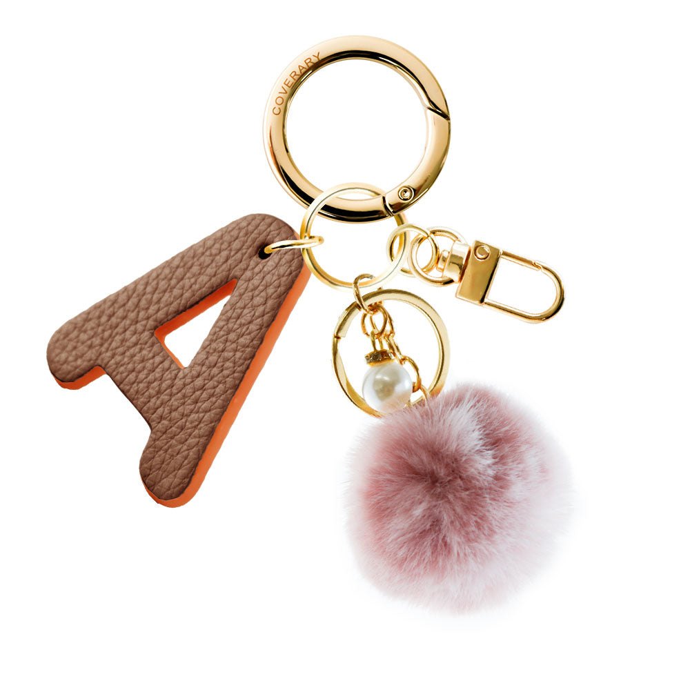 Accessories Genuine Leather Italian Shrink Leather BIG Initial & Fur Bag Charm