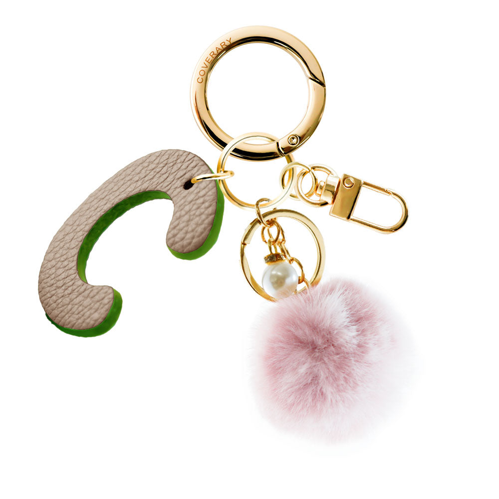 Accessories Genuine Leather Italian Shrink Leather BIG Initial & Fur Bag Charm