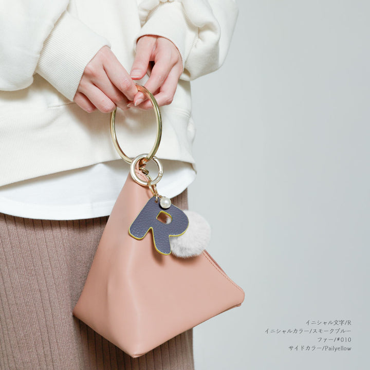 Accessories Genuine Leather Italian Shrink Leather BIG Initial & Fur Bag Charm