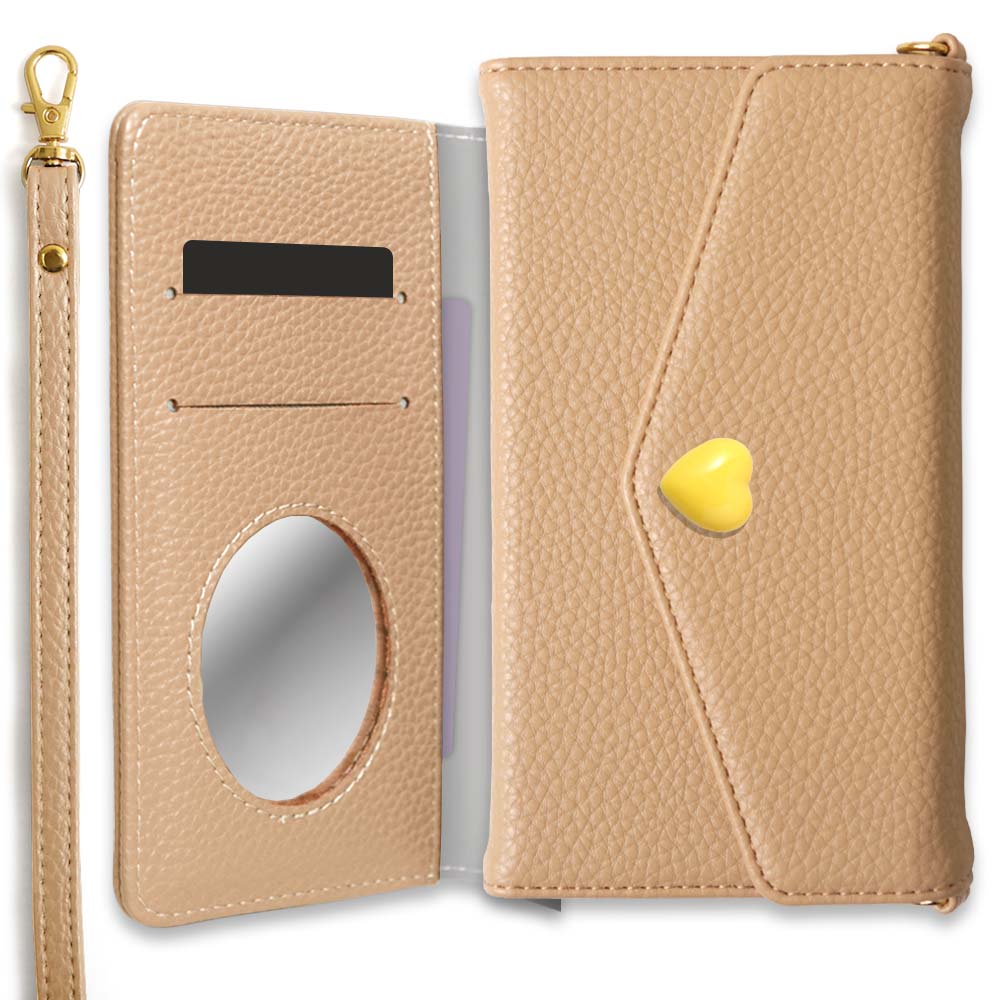 Vegan leather tri-fold dusty color strap & heart deco wallet case AQUOS series