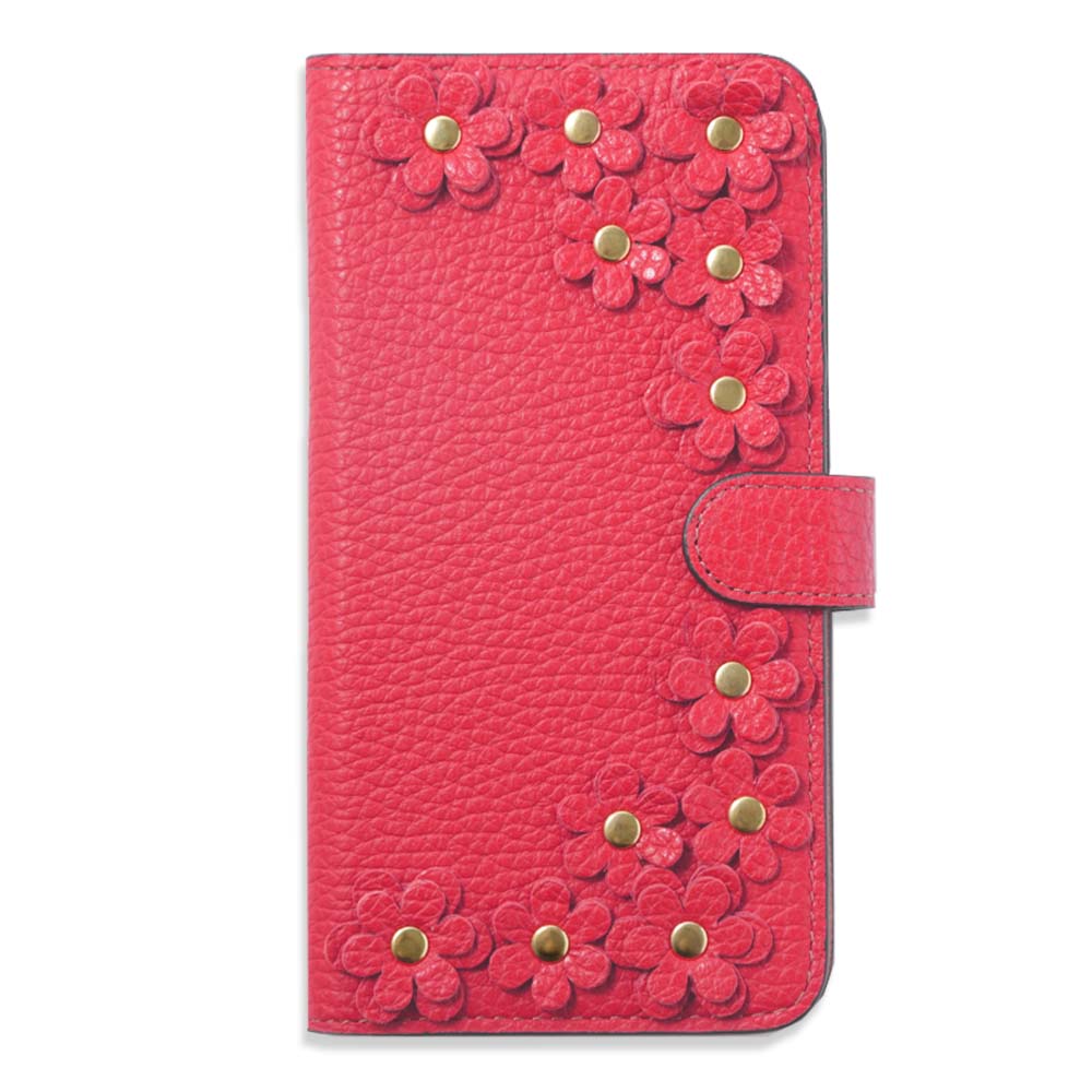 Genuine leather 32 colors Italian shrink leather flower motif notebook-style case (with belt)