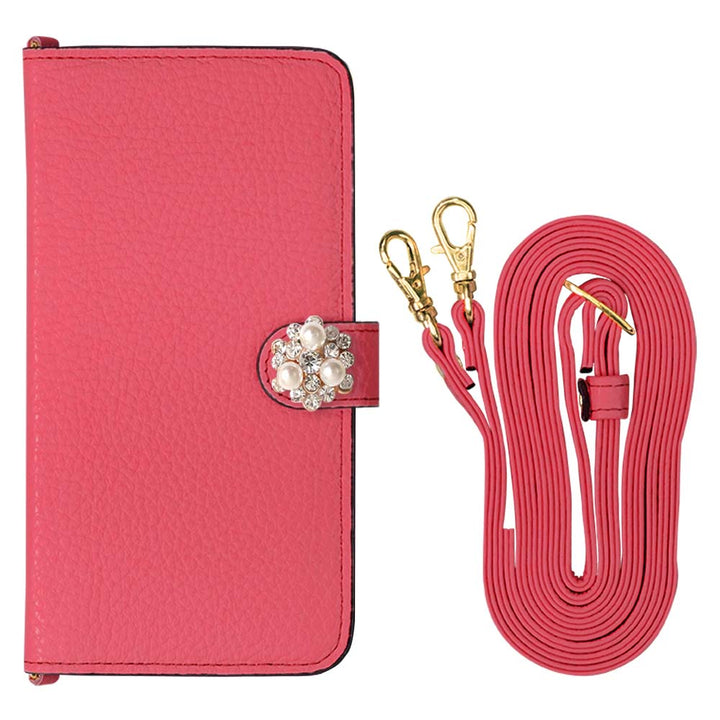 Cuir véritable 32 couleurs cuir italien grainé avec bandoulière décoration perle cristal étui portefeuille (avec ceinture) série Xperia