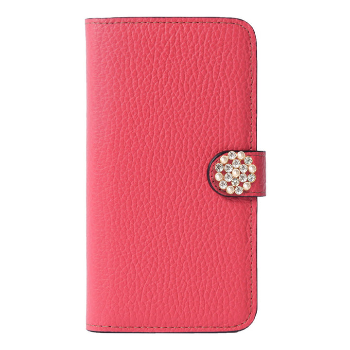 Genuine leather 32 colors Italian shrink leather crystal pearl deco notebook-style case (with belt)