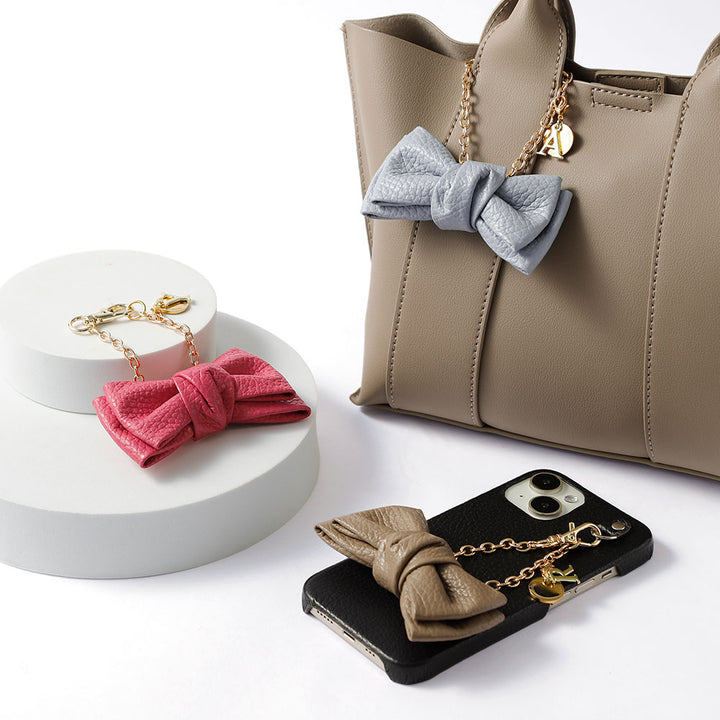 Accessories Genuine Leather Italian Shrink Leather Double Ribbon Initial Charm