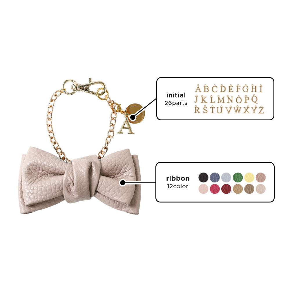 Accessories Genuine Leather Italian Shrink Leather Double Ribbon Initial Charm