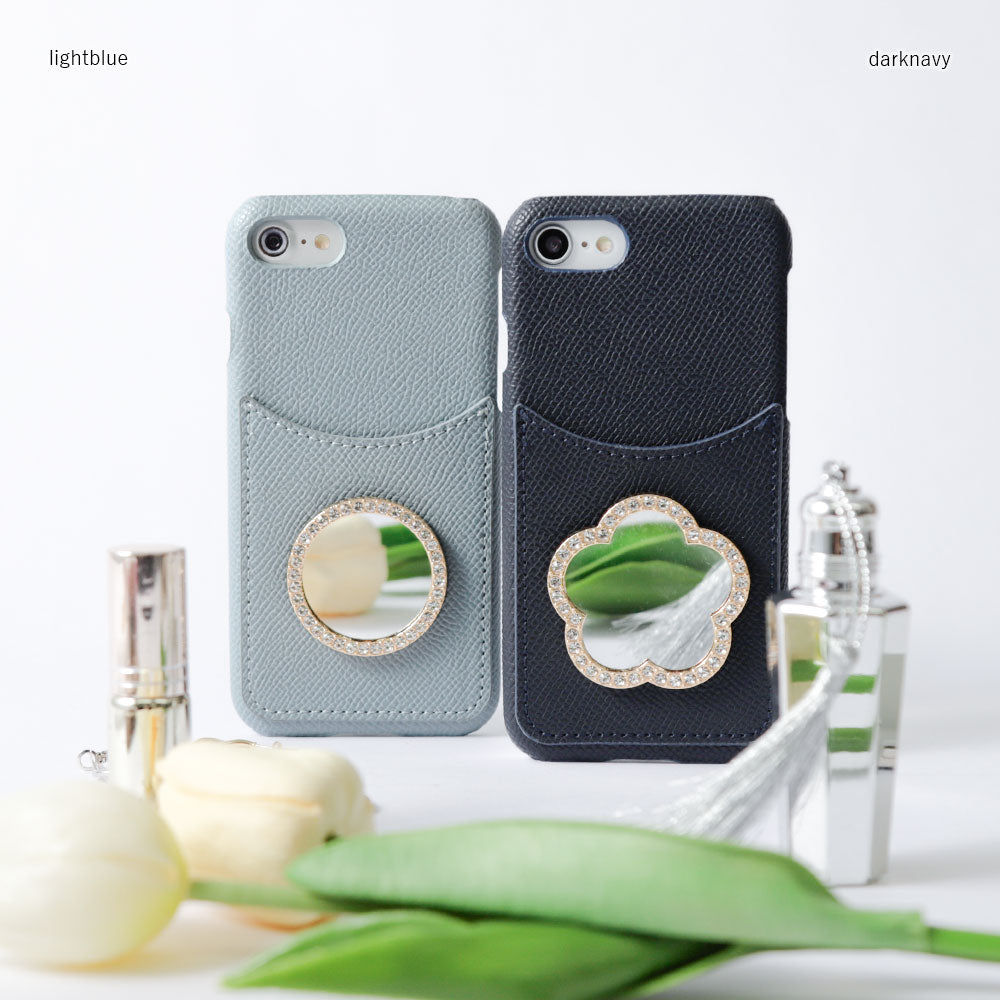 Vegan Leather Basic Smiley Pocket with Mirror Stone Back Case AQUOS Series