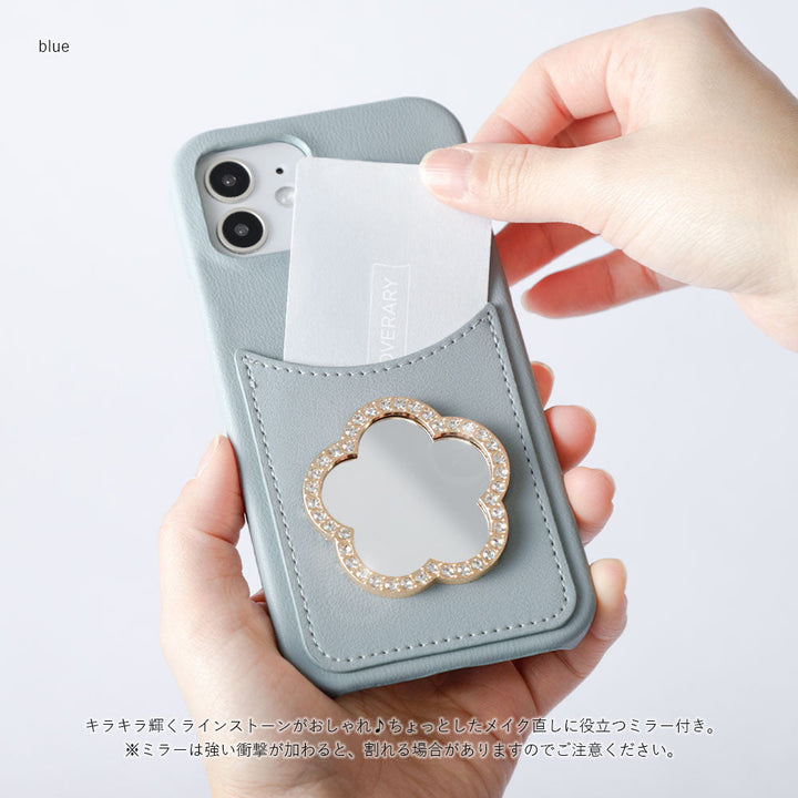 Vegan leather muted pastel smiley pocket with mirror stone back case for Google Pixel series