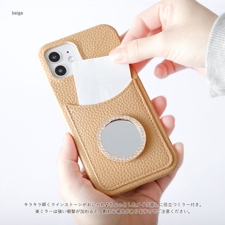 Vegan leather textured smiley pocket with mirror stone back case for Google Pixel series