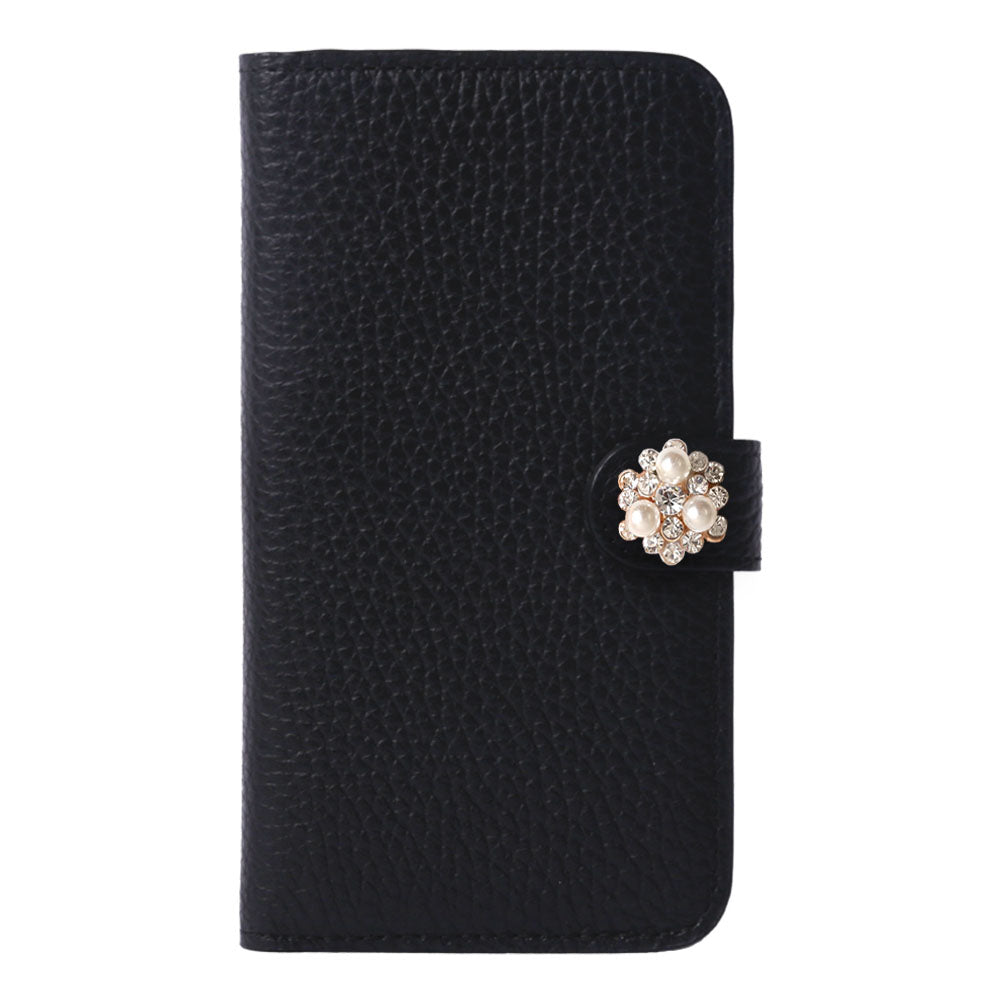 Genuine leather 32 colors Italian shrink leather crystal pearl deco notebook-style case (with belt)