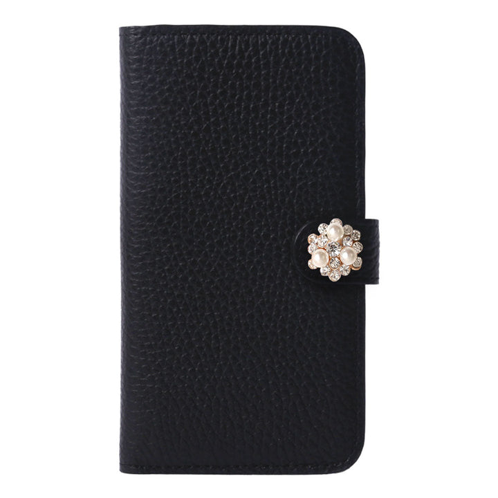 Genuine leather 32 colors Italian shrink leather crystal pearl deco notebook-style case (with belt)