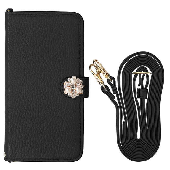 Cuir véritable 32 couleurs cuir italien grainé avec bandoulière décoration perle cristal étui portefeuille (avec ceinture) série Xperia