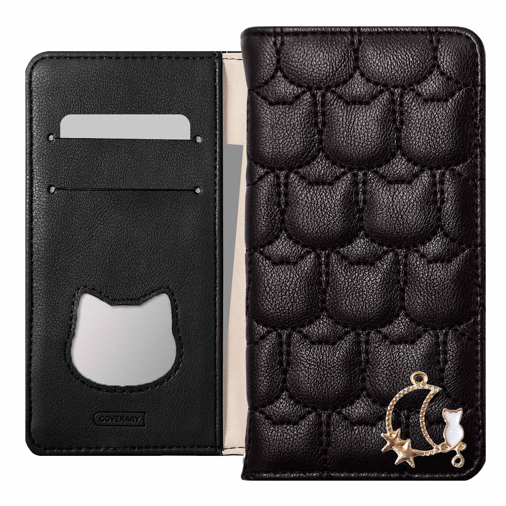 ヴィーガンレザー ネコキルティング ムーンキャットデコ 手帳型ケース