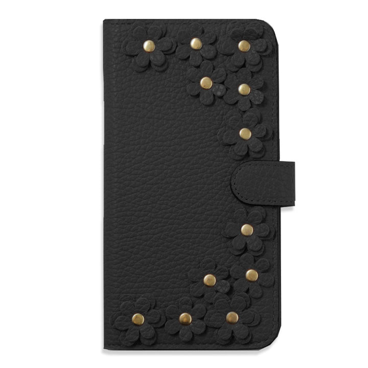Genuine leather 32 colors Italian shrink leather flower motif notebook-style case (with belt) Xperia series