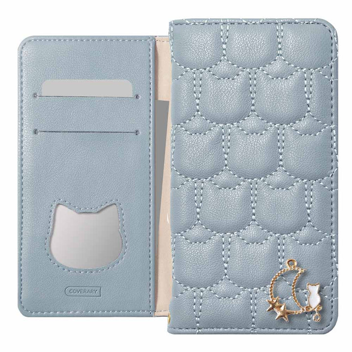 ヴィーガンレザー ネコキルティング ムーンキャットデコ 手帳型ケース Google Pixelシリーズ