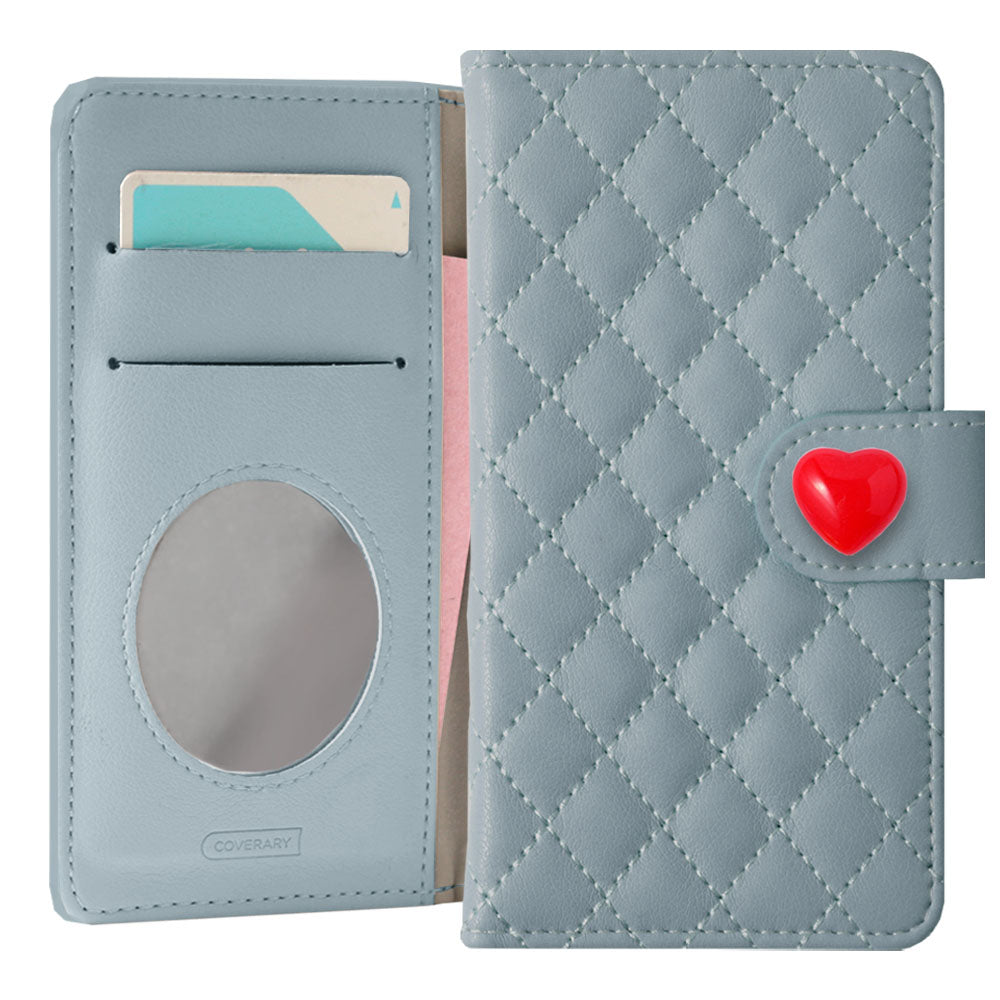Quilted Heart Deco Mirror Attached Wallet Case (with Belt) for Google Pixel Series