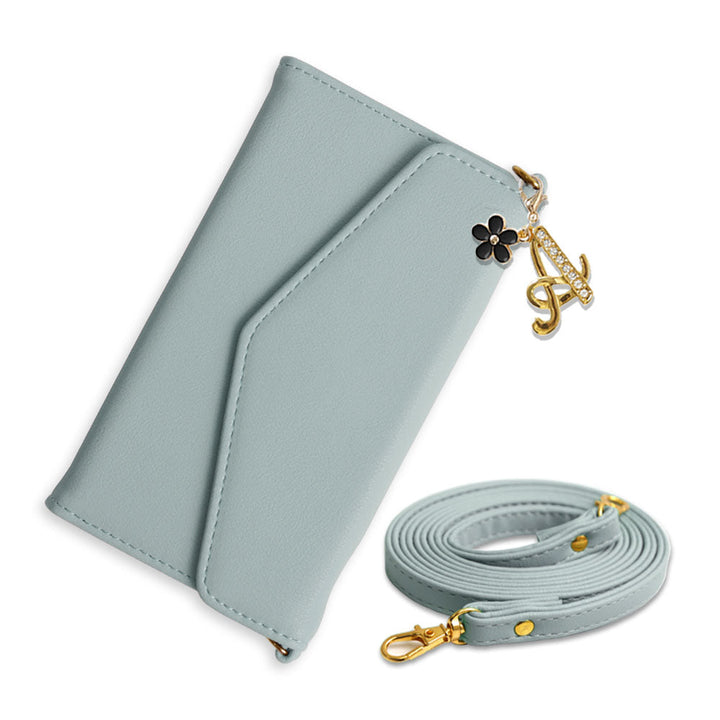 Vegan leather tri-fold muted pastel flower initial charm strap attached notebook-style case for Google Pixel series