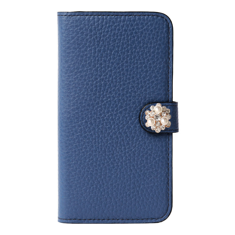 Genuine leather 32 colors Italian shrink leather crystal pearl deco notebook-style case (with belt)