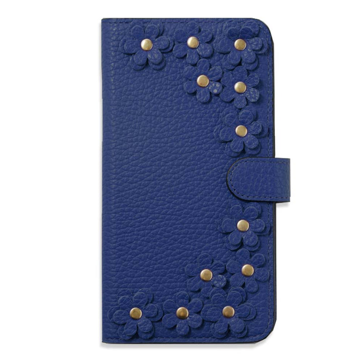 Genuine leather 32 colors Italian shrink leather flower motif notebook-style case (with belt) Xperia series