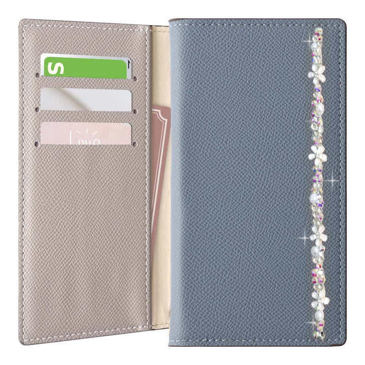 Vegan Leather Bicolor Stand Function Flower Line Deco Wallet Case for iPhone Series