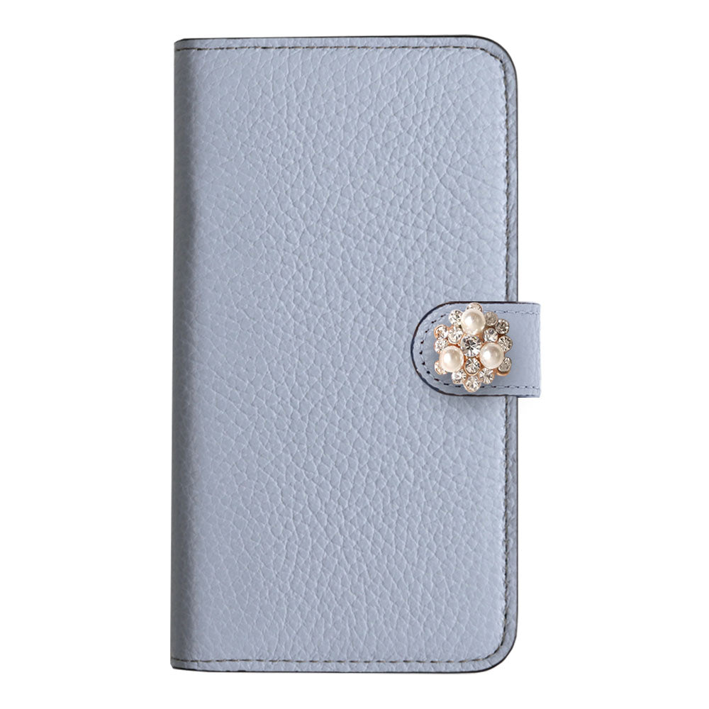 Genuine leather 32 colors Italian shrink leather crystal pearl deco notebook-style case (with belt) AQUOS series