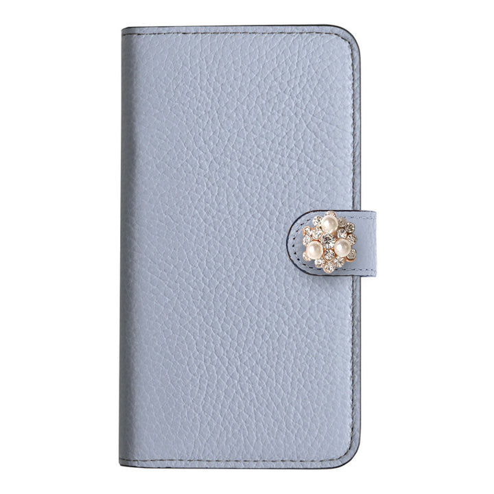 Genuine leather 32 colors Italian shrink leather crystal pearl deco notebook-style case (with belt)