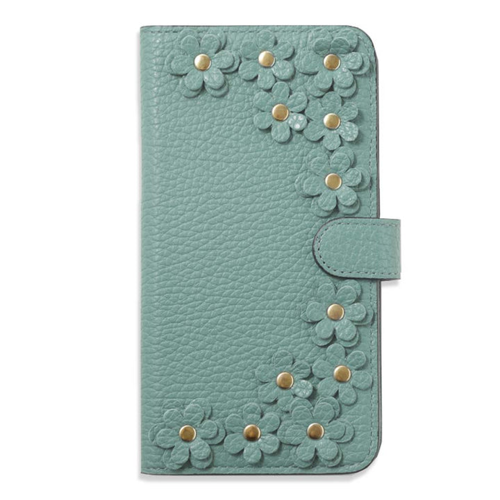 Genuine leather 32 colors Italian shrink leather flower motif notebook-style case (with belt)