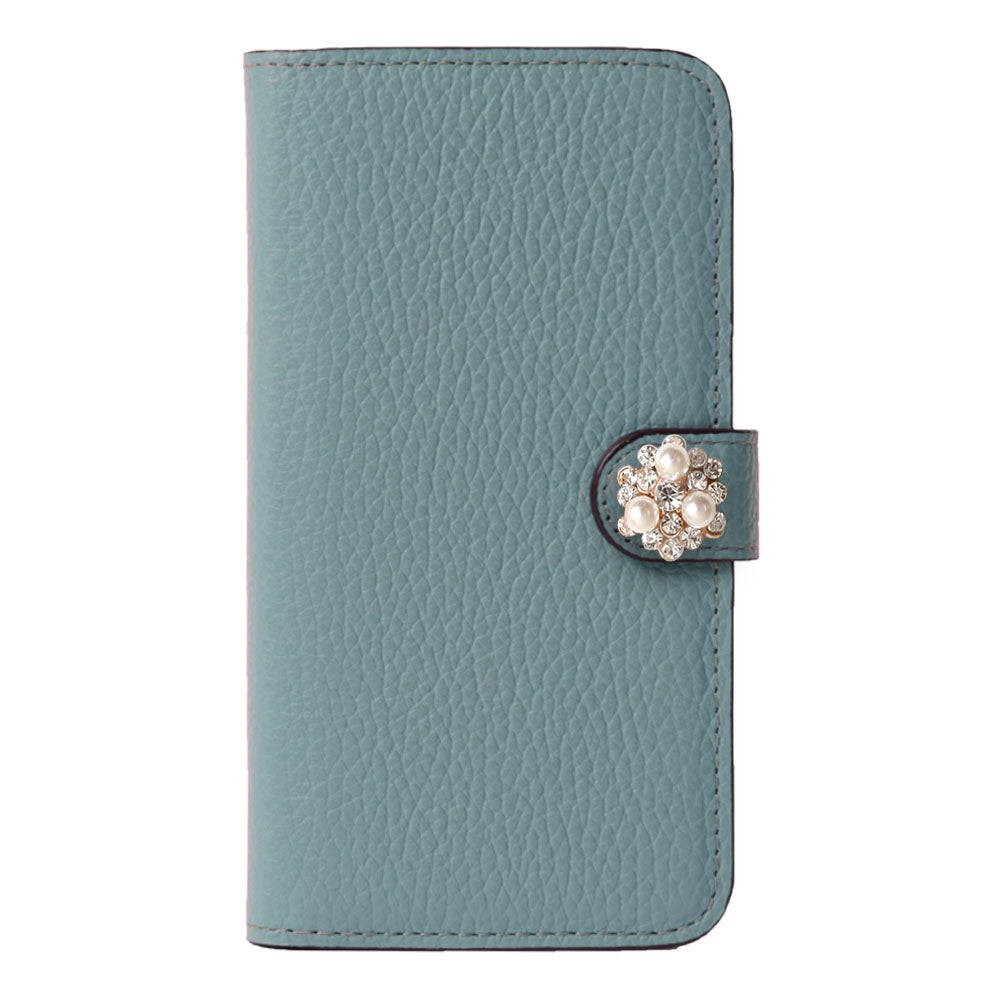 Genuine leather 32 colors Italian shrink leather crystal pearl deco notebook-style case (with belt)