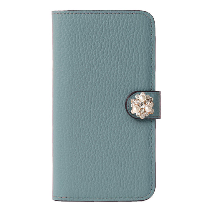 Genuine leather 32 colors Italian shrink leather crystal pearl deco notebook-style case (with belt)