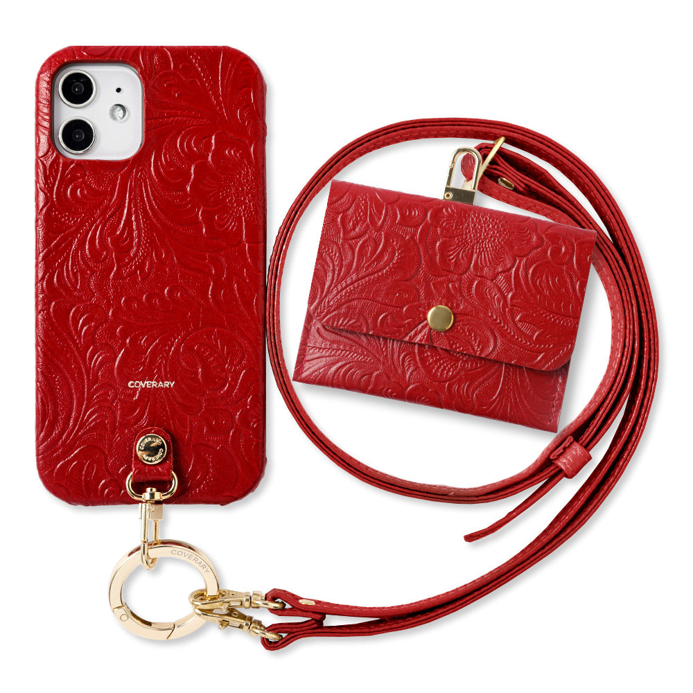 Embossed leather genuine leather 3-piece set A accessory case & ring shoulder strap included back case Google Pixel series