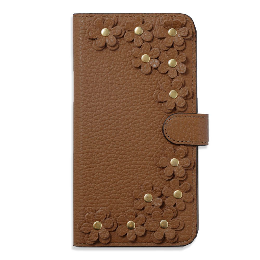 Genuine leather 32 colors Italian shrink leather flower motif notebook-style case (with belt) Xperia series