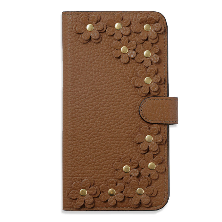 Genuine leather 32 colors Italian shrink leather flower motif notebook-style case (with belt) Xperia series
