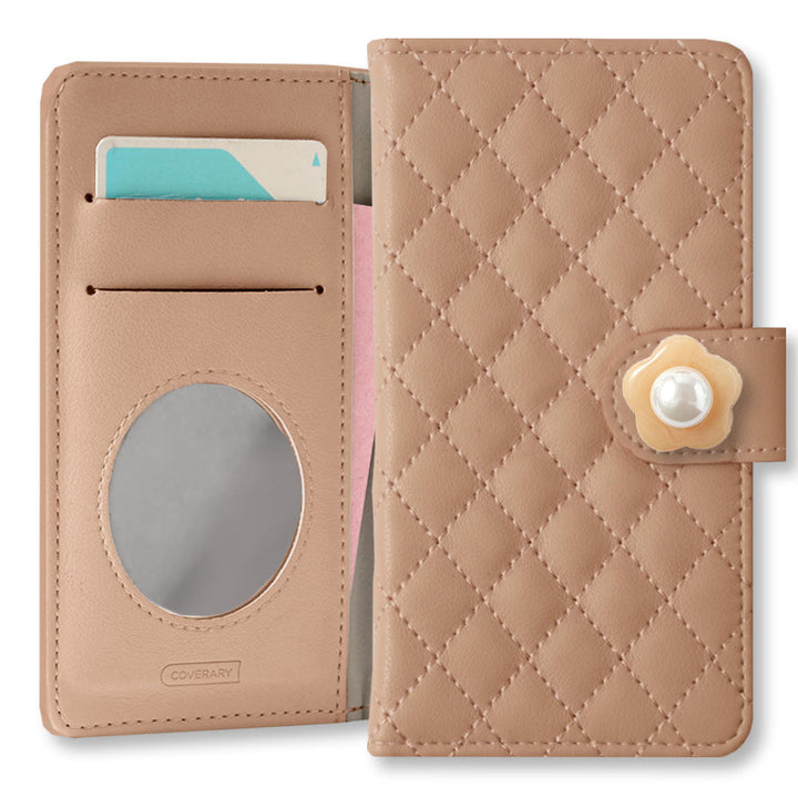 Quilted Flower Pearl Decor Wallet Case with Mirror (with Belt) for AQUOS Series