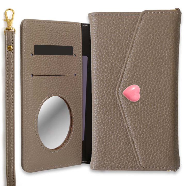 Vegan leather tri-fold dusty color strap & heart deco wallet case for Google Pixel series