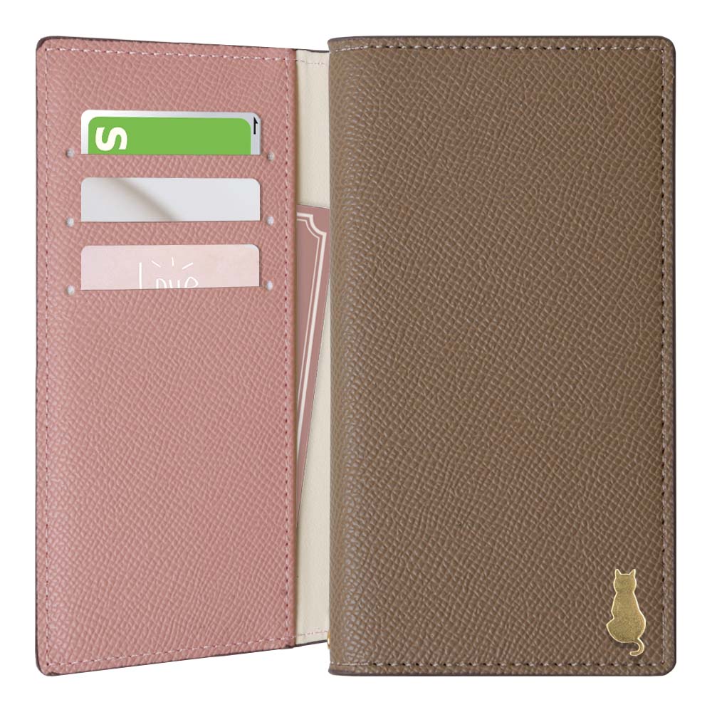 Étui portefeuille à deux tons en cuir végan avec fonction support et décoration chat doré pour la série iPhone