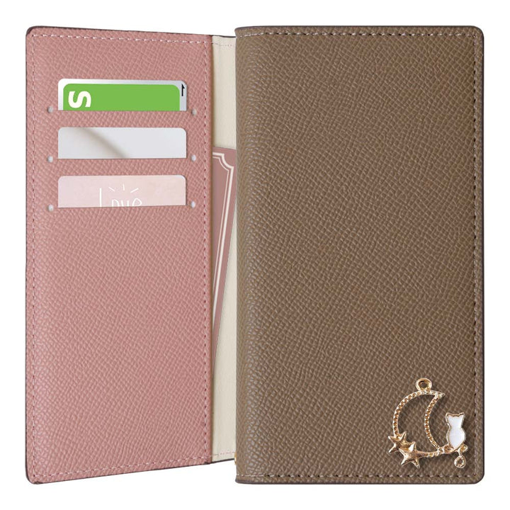 Vegan leather bicolor stand function Moon Cat Deco folio case AQUOS series