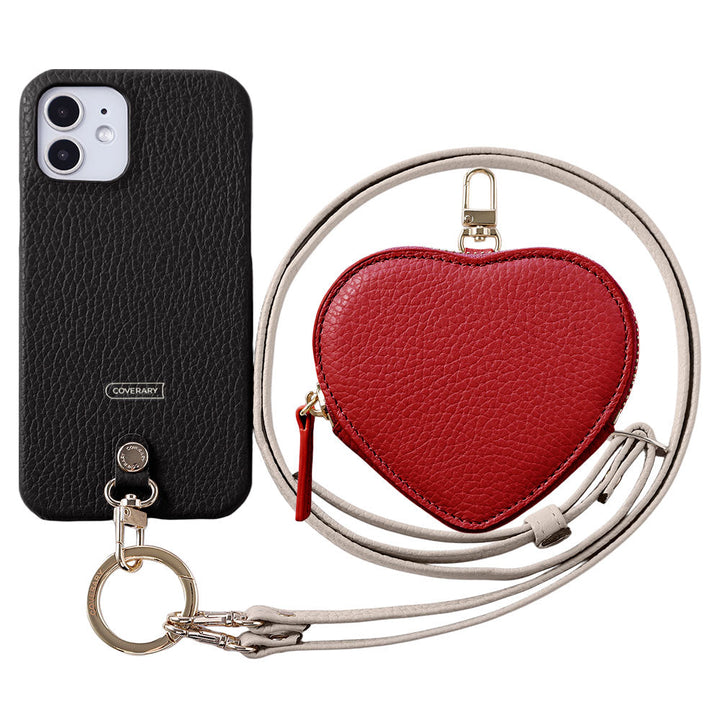 Genuine leather 32 colors Italian shrink leather heart-shaped pouch & shoulder strap included back case AQUOS series
