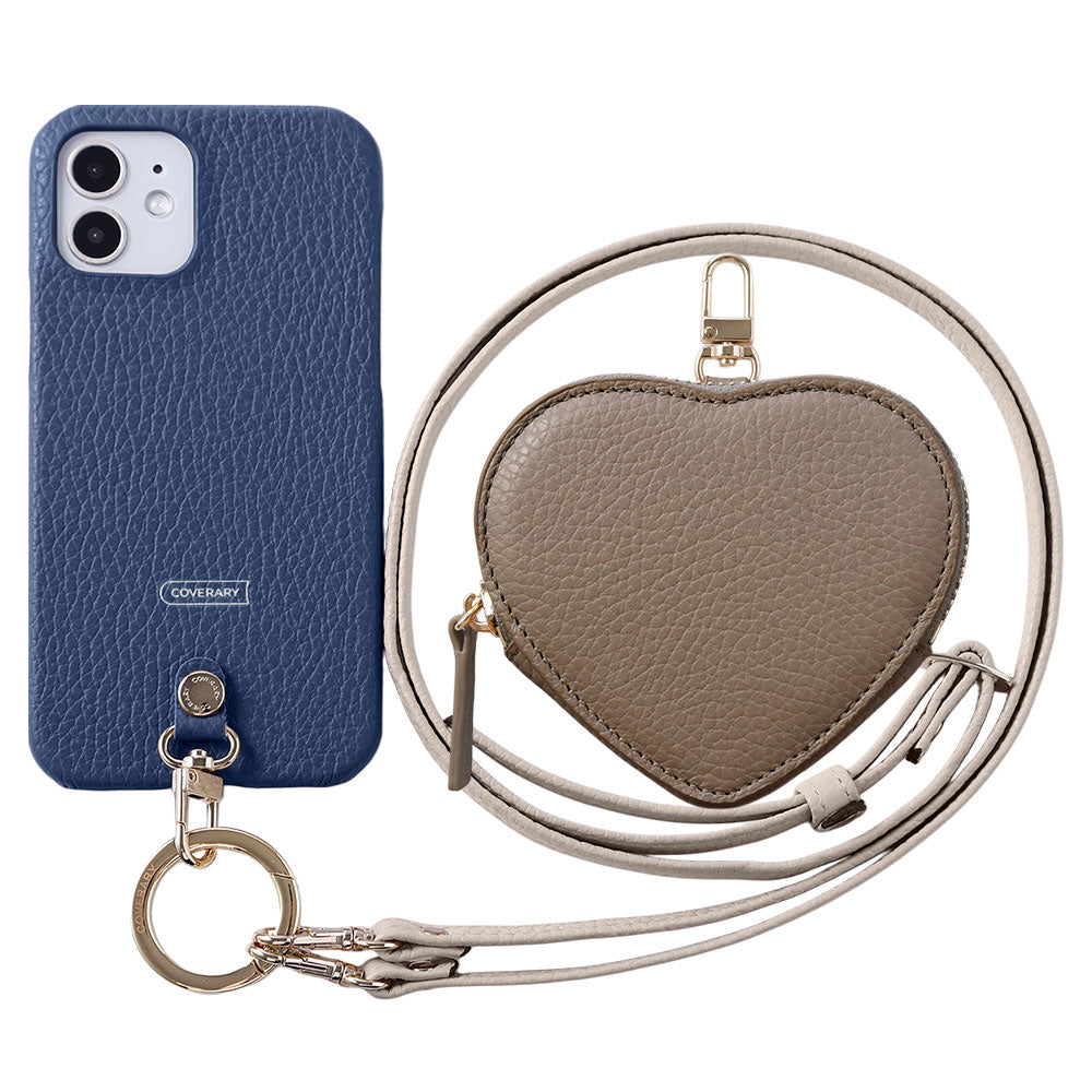 Genuine leather 32 colors Italian shrink leather heart-shaped pouch & shoulder strap included back case