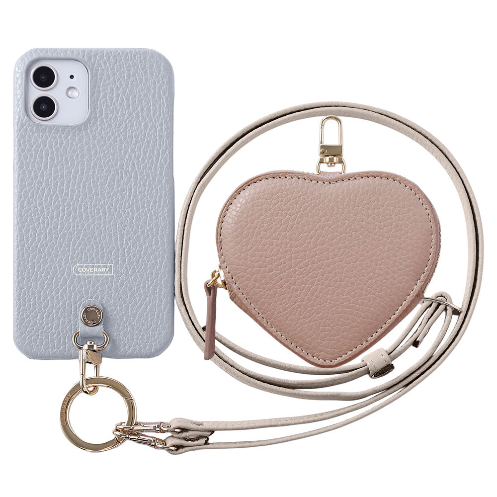 Genuine leather 32 colors Italian shrink leather heart-shaped pouch & shoulder strap included back case