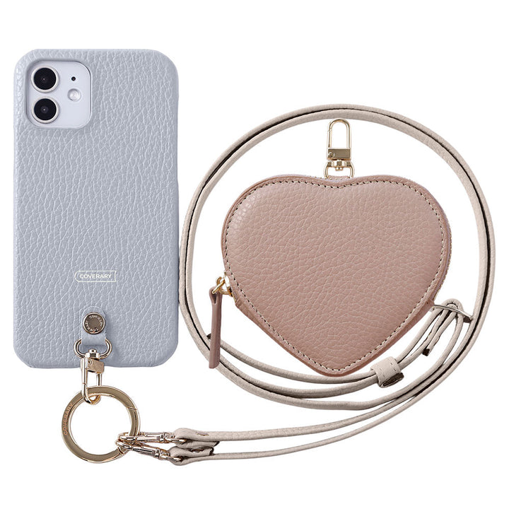 Genuine leather 32 colors Italian shrink leather heart-shaped pouch & shoulder strap included back case AQUOS series